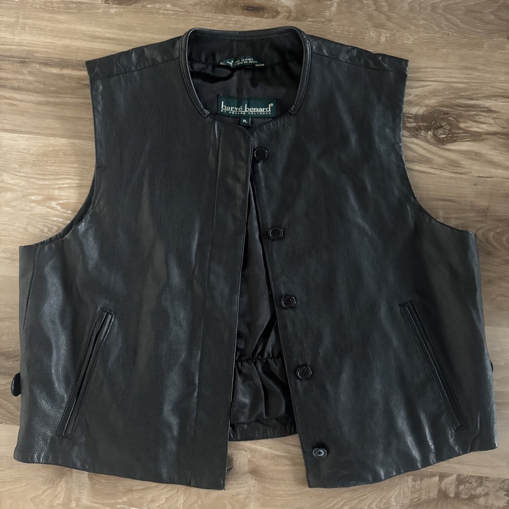 Harve Bernard Benard Holtzman Leather Vest Size PL Business Casual Biker VTG‎